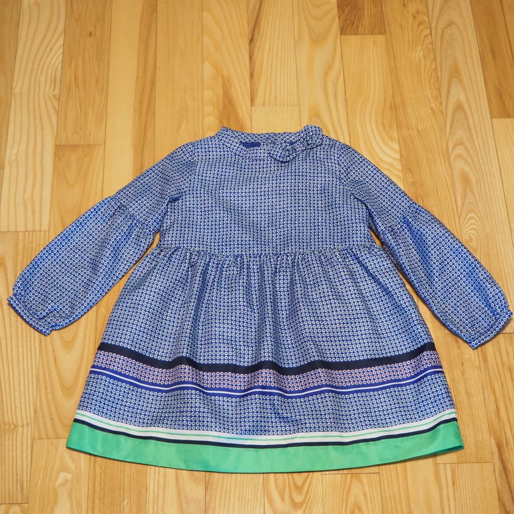 Janie & Jack Girls Long Sleeve Dress Sz 5 Polka Dot Bow Collar Geometric Dress